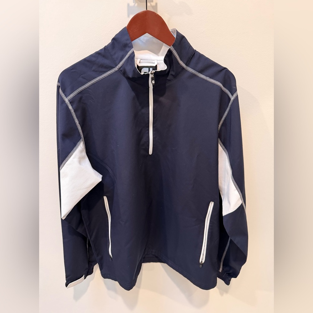 Men's Navy and White Lightweight Half-Zip Shirt Jacket
